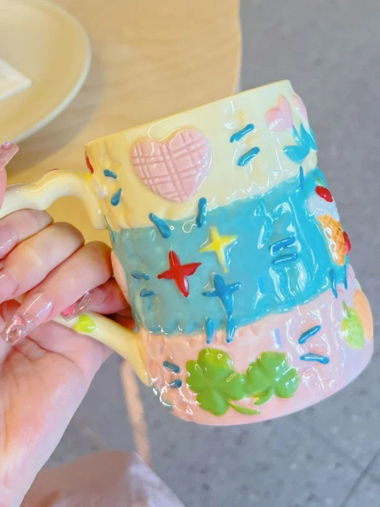 Cute 500ML Ceramic Coffee Mug – Colorful Breakfast & Tea Cup