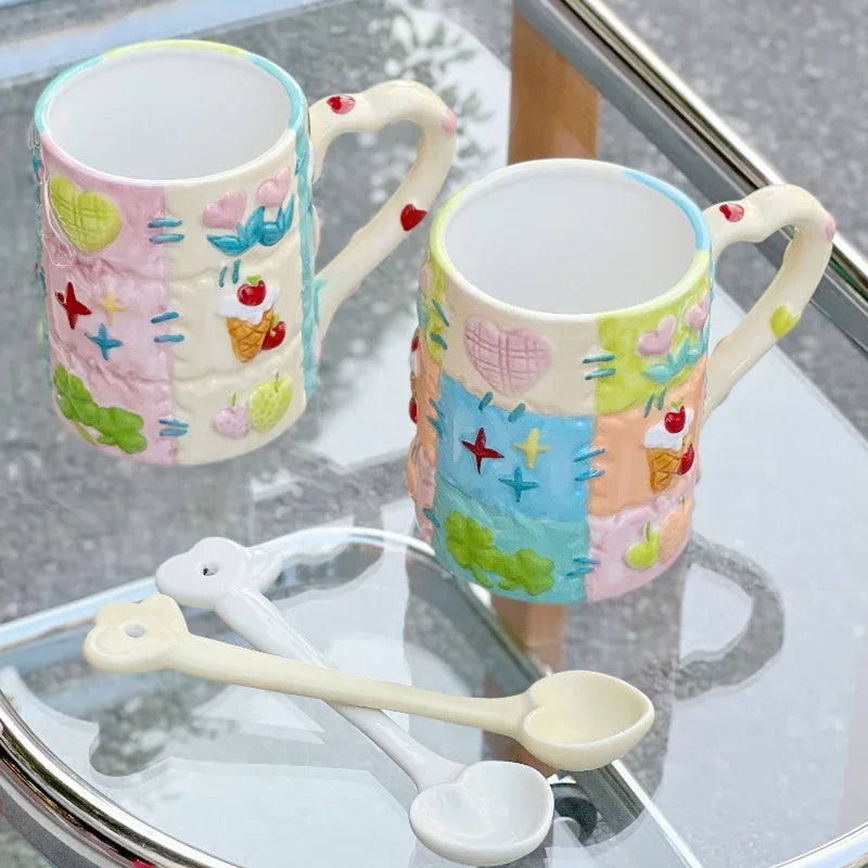 Cute 500ML Ceramic Coffee Mug – Colorful Breakfast & Tea Cup