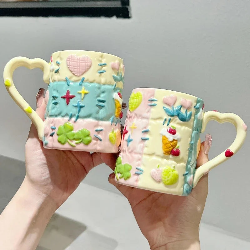 Cute 500ML Ceramic Coffee Mug – Colorful Breakfast & Tea Cup